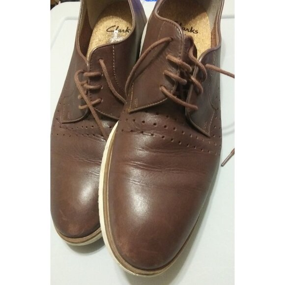 Clarks men's size 9M brown leather oxford lace-up dress shoes cork insoles - Picture 2 of 10